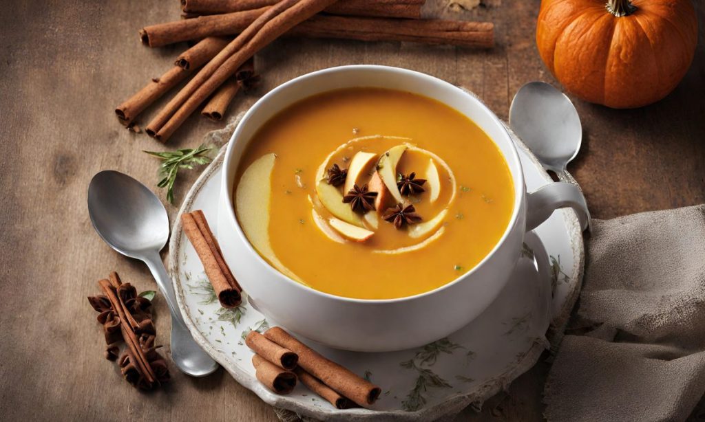 Sopa de abóbora com maçã e canela