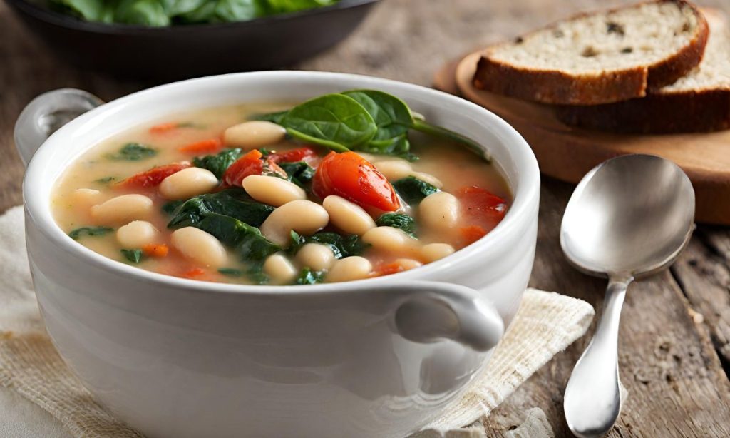 Sopa de feijão branco com espinafre e tomate