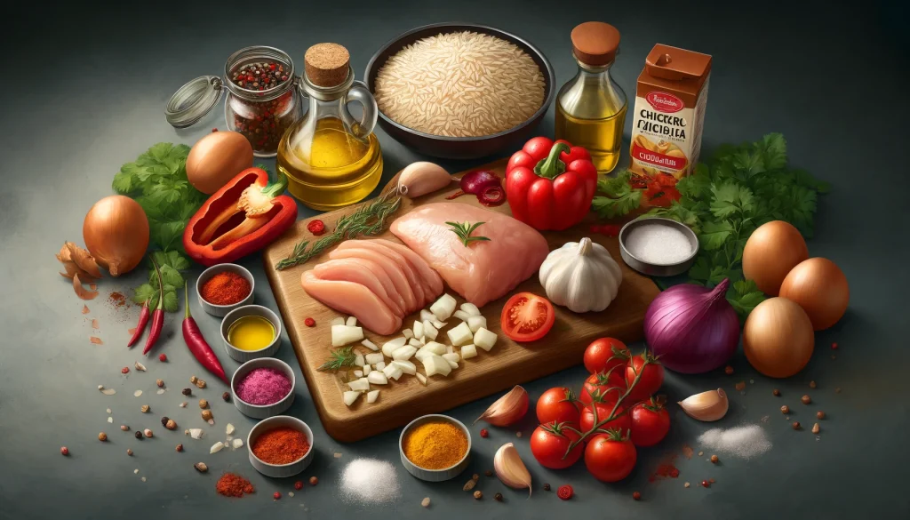 Ingredientes necessários para a deliciosa galinhada na panela de pressão