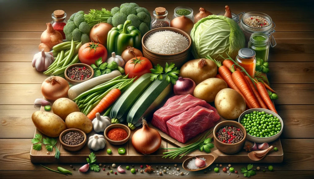 Ingredientes para a Sopa de Legumes com Carne