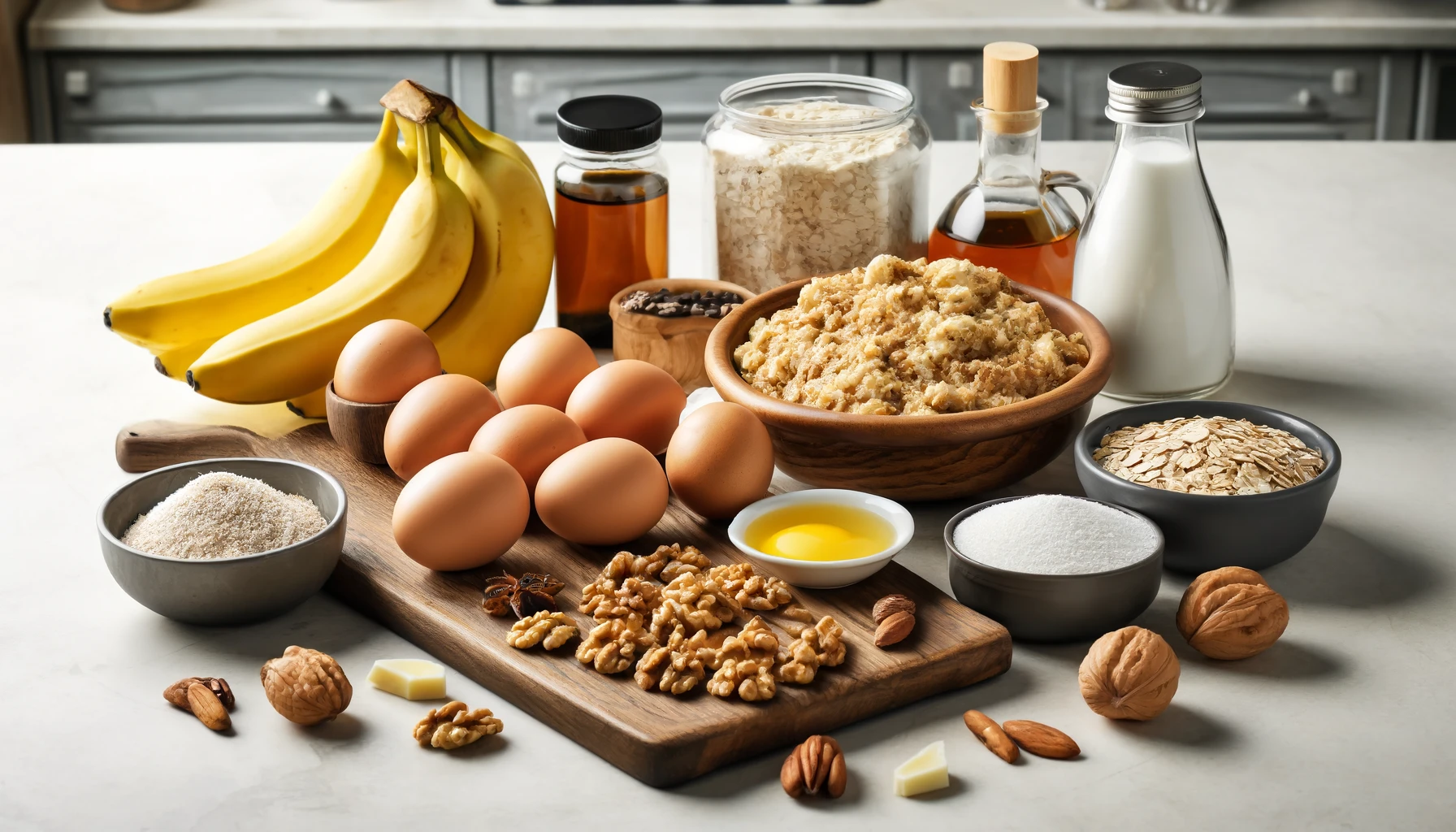 Ingredientes para fazer o Bolo de Banana Fit com Nozes