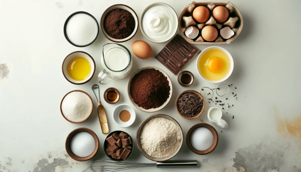 Ingredientes para fazer o Bolo de Chocolate com Iogurte
