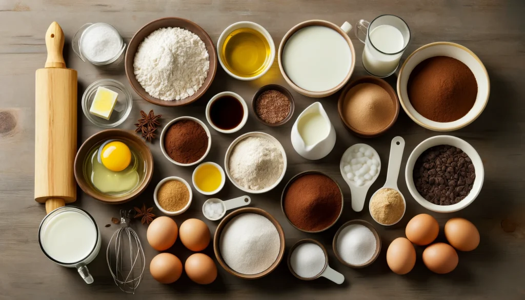 Ingredientes para o Bolo de chocolate simples