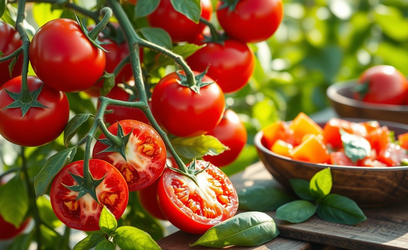 Tomates vermelhos frescos com gotas d'água